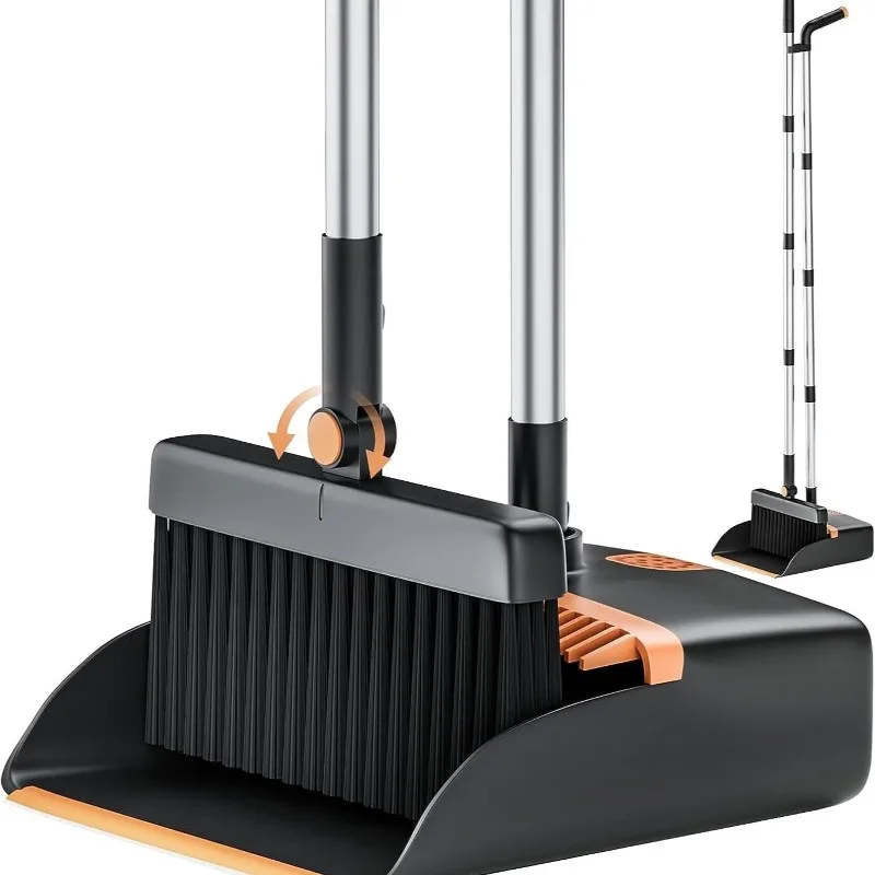 

AB33-Foldable Broom And Dustpan Set - Heavy-Duty Plastic Indoor Sweeping Combo For Hair Removal