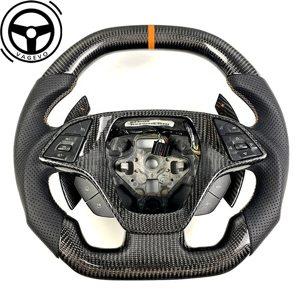 Carbon Fiber Steering Wheel For Chevrolet Corvette C7 Camaro Leather Perforated Multifunctional Steering Wheel