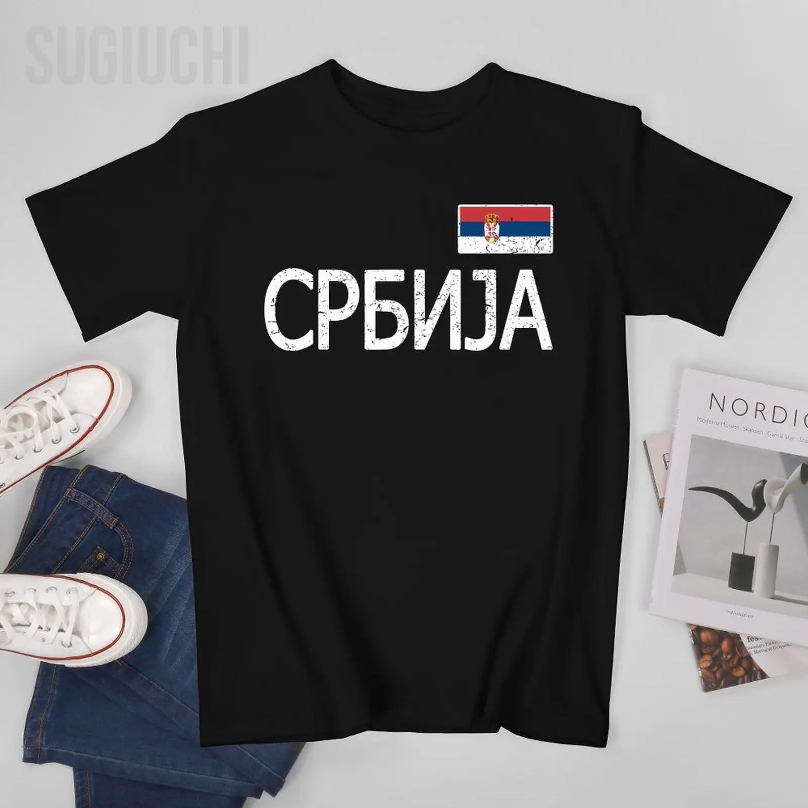 Unisex Men Serbia Serbian Flag Srbija Souvenir Love Tshirt Tees O-neck T Shirts Women Boys 100% Cotton T-Shirt