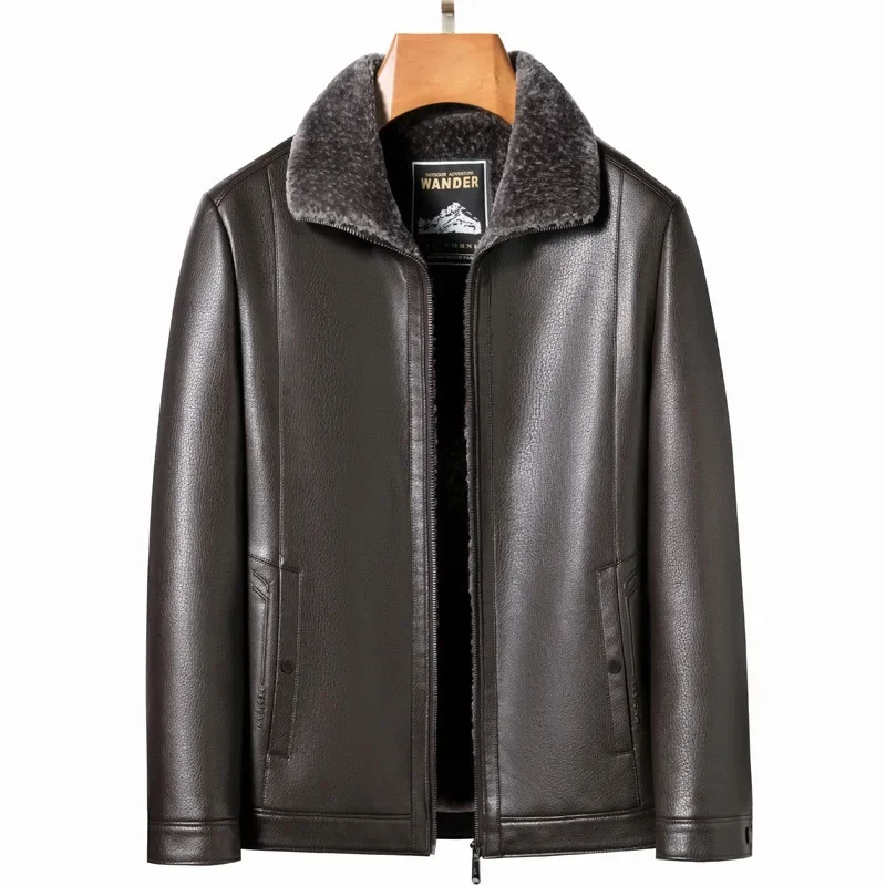 

Кашемировая меховая интегрированная кожаная куртка мужская зимняя новая мужская куртка среднего возраста для пожилых людей большого размера утепленная повседневная кожаная куртка