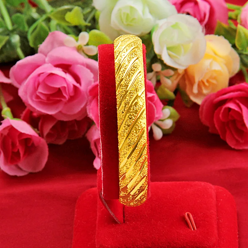 Luxury Gold Carving Gypsophila Bracelet for Women Pattern Bracelet Bangle Wedding Engagement Fine Gold Jewelry Gifts