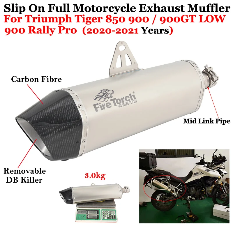 

For Triumph Tiger 850 900 2020 2021 Exhaust Pipe Motorcycle Slip-on Muffler Escape with Removable DB Killer Silencers Carbon