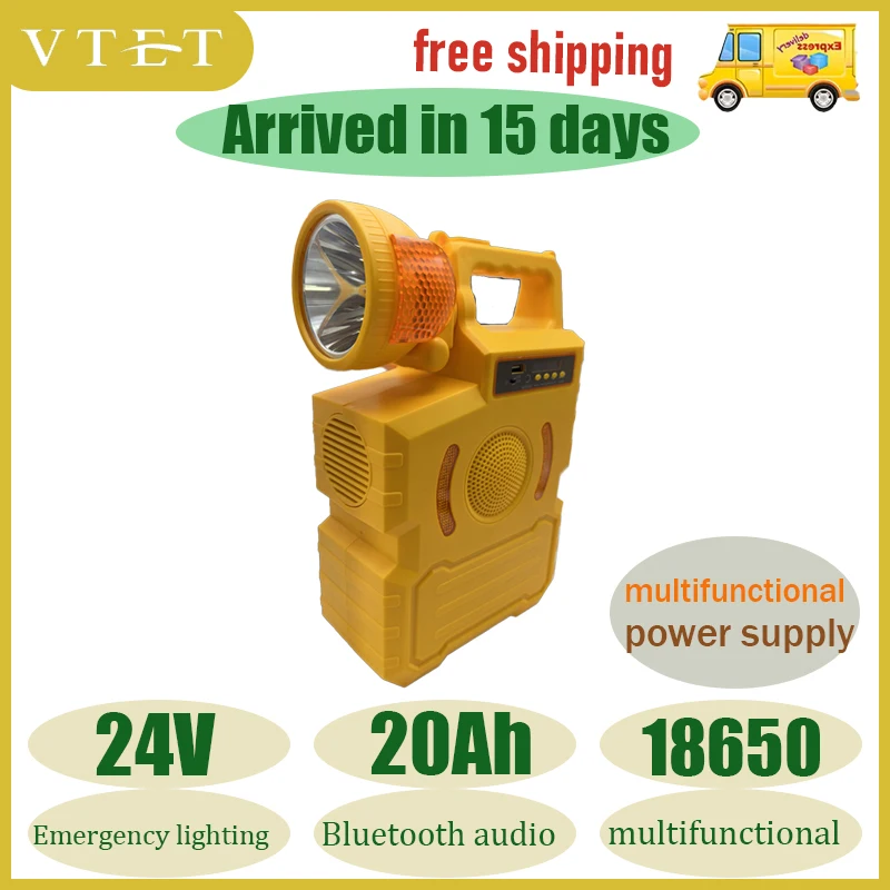 

24V20Ah High-capacity Outdoor Multifunctional Power Supply Flashlight LED Light Bluetooth Speaker 220V Power Supply USB Charging