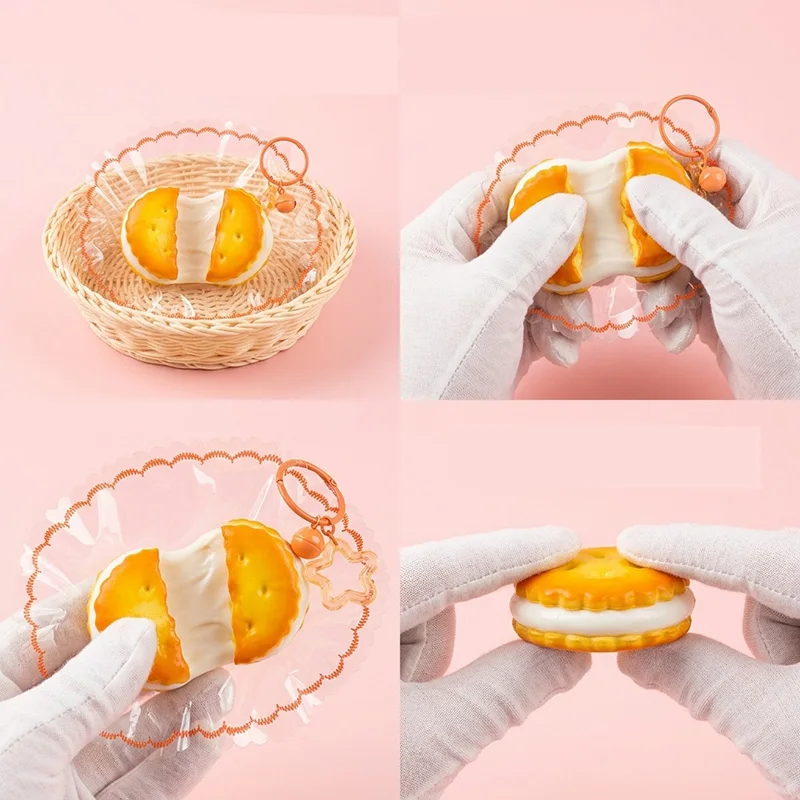 Silicone Bread Series Soft Anti Stress Toy Cute Cookie Crumble Food-Grade Keyring Edge-Stitching Hand Relax Stress Relief Toy