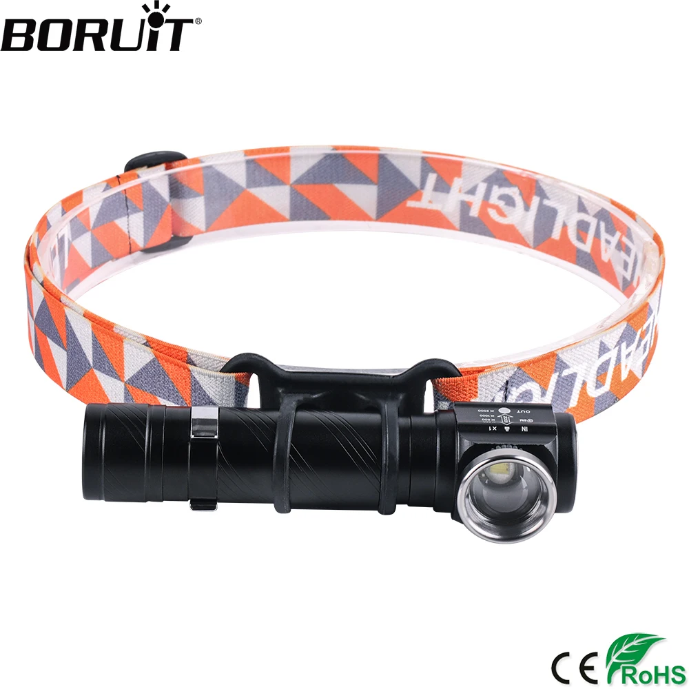 BORUiT RJ-1190 LED Headlamp Zoom 4-Mode Headlight USB Charger 18650 Magnetic Head Torch for Camping Hunting Flashlight