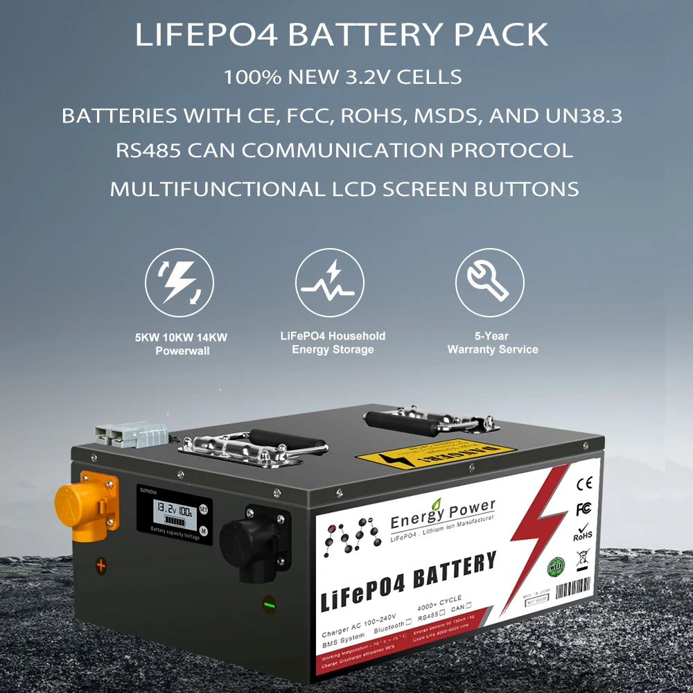 Stock europeo LiFePO4 48V 200Ah 100Ah 50AH LiFePO4 batería incorporada Bluetooth BMS 6000 + ciclos para el hogar RV Solar fuera de la red Camper