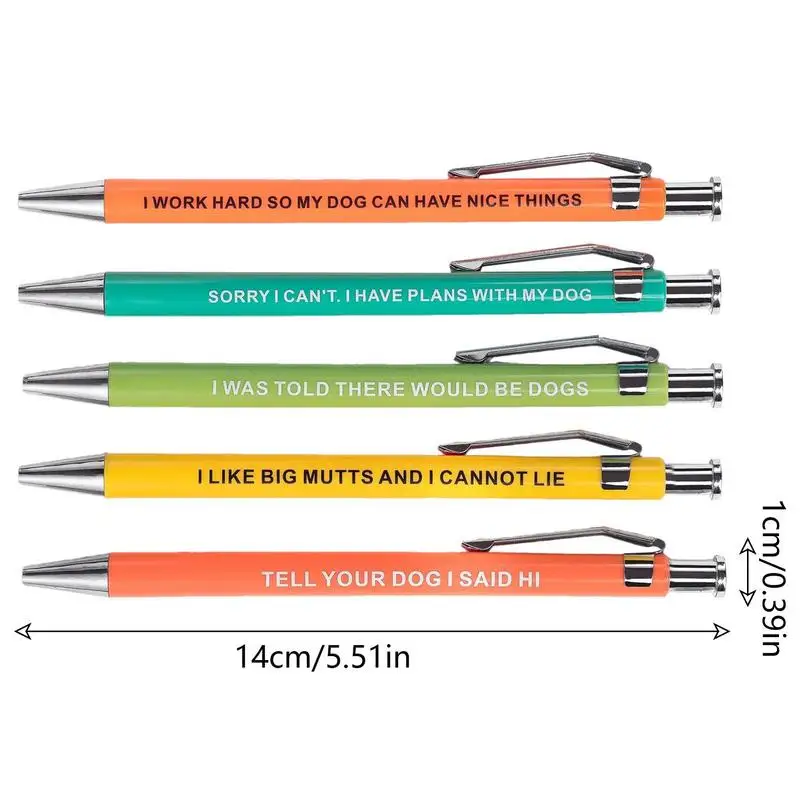 Canetas esferográficas engraçadas com frase diferente, Canetas engraçadas para amantes de gatos e cães, Uso diário, 5 pcs