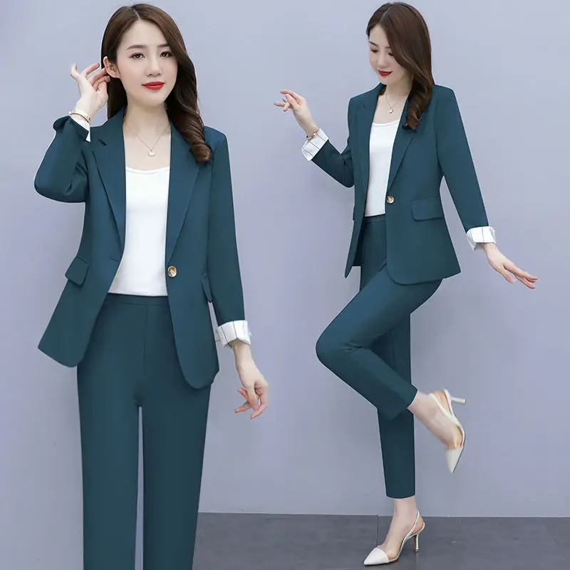 Women\'s Spring Summer Thin Blazer Pants 3 Pcs Set Korean Office Lady Work Graceful Suit Coat Trousers Vest Outfits Daily Clothes