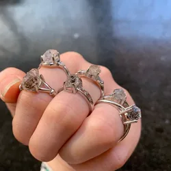 1pc Natural Stone Ring Raw Crystal Point Herkimer Diamond Quartz Beads Rings Adjustable 925 Silver Plated Copper