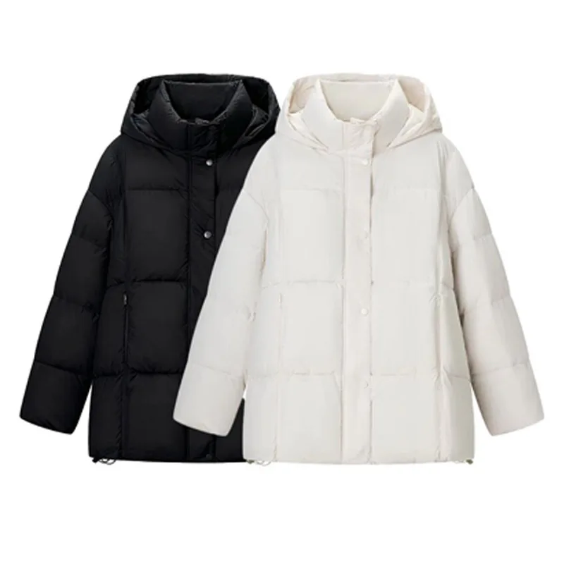 2026 الشتاء موضة سترة نسائية كم طويل الصلبة تنوعا عادية بسيطة فضفاضة مقنعين منتصف طول معطف مبطّن بالقطن #1