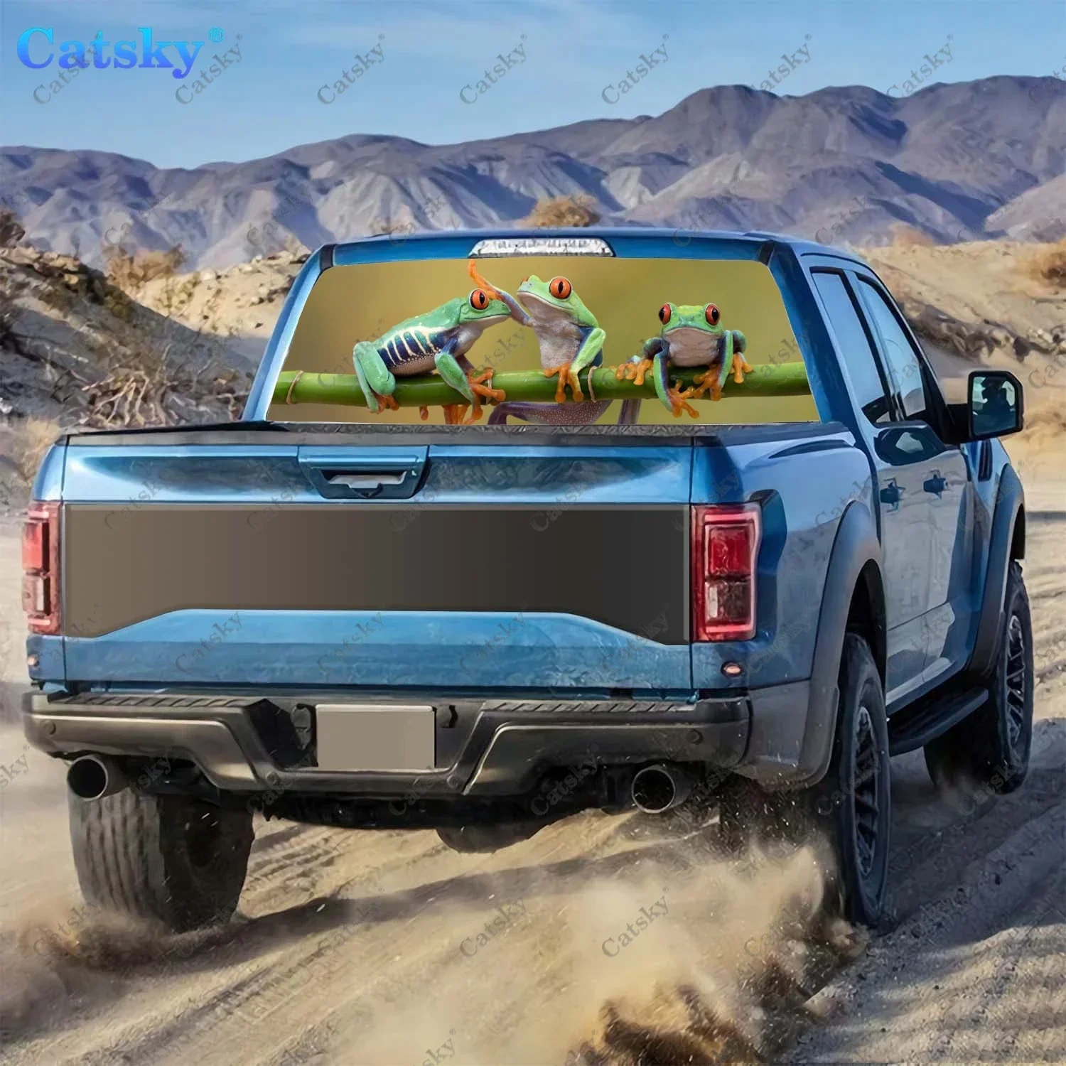 Red Eyed Tree Frog achterruitstickers voor vrachtwagen, pick-up raamsticker, achterruit tint grafische geperforeerde vinyl vrachtwagensticker