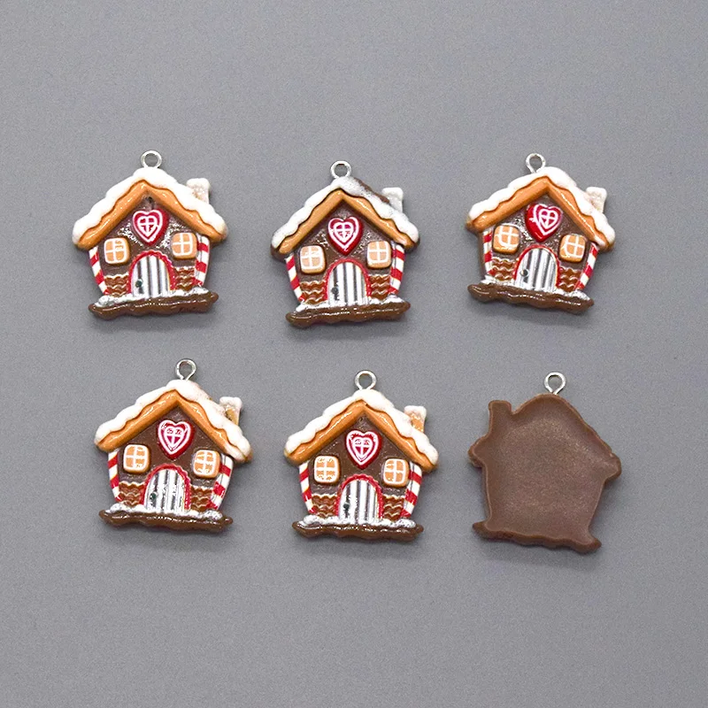 10pcs Christmas Snow House Resin Charms Kawaii Cartoon Pendant For Earring DIY Jewelry Make