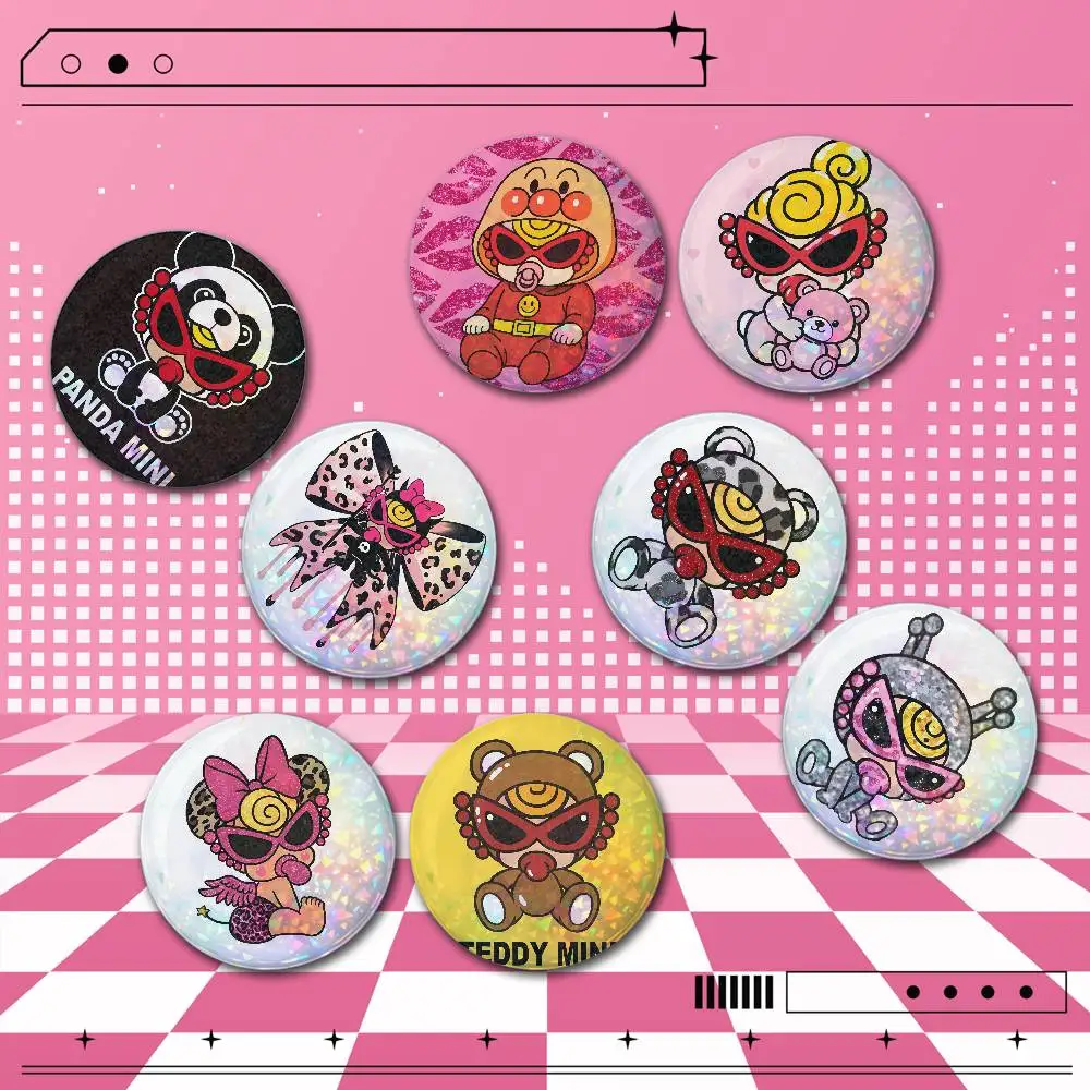 H-Hysteric COLORFUL MINI 2 Pieces Anime Holographic Badge Pins 25/32/44/58/75mm Round Brooches For Bag Backpack Hat Decor Fan Co
