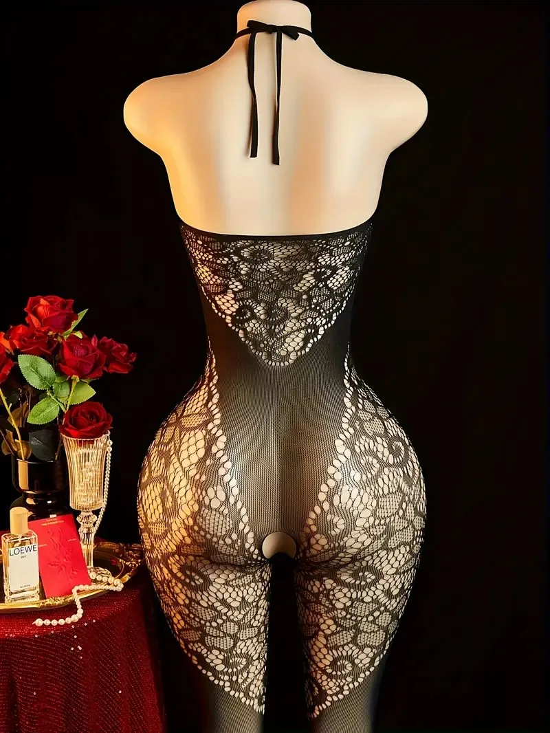 One Pieces Sexy Crotchless Lingerie Plus Size Women Mesh Hollow Bodystocking Erotic Costumes Cosplay Lolita Baby Doll Maid Dress view 3