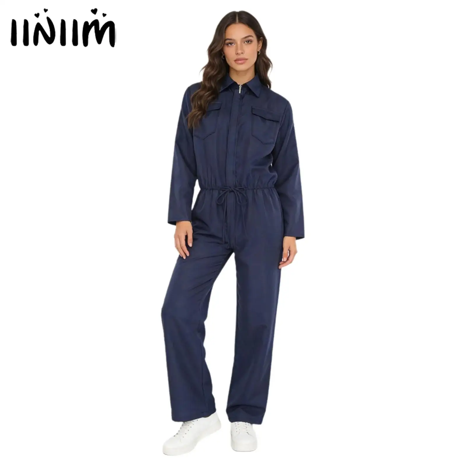 

Женский унисекс комбинезон с молнией спереди, длинными рукавами, нагрудными карманами-клапанами, цельный комбинезон-юнитард, костюм для косплея, рабочая одежда, униформа