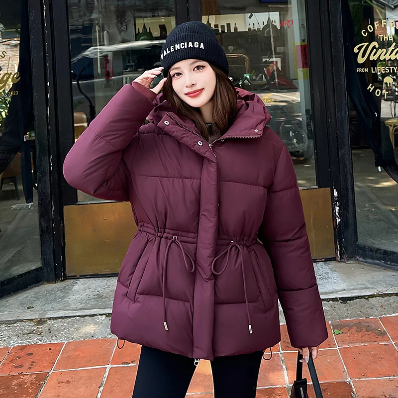 PinkyIsBlack Women's Hooded Puffer Jacket Clothes Winter 2025 New Casual Drawstring Cotton Padded Jacket Coat Female Outwear