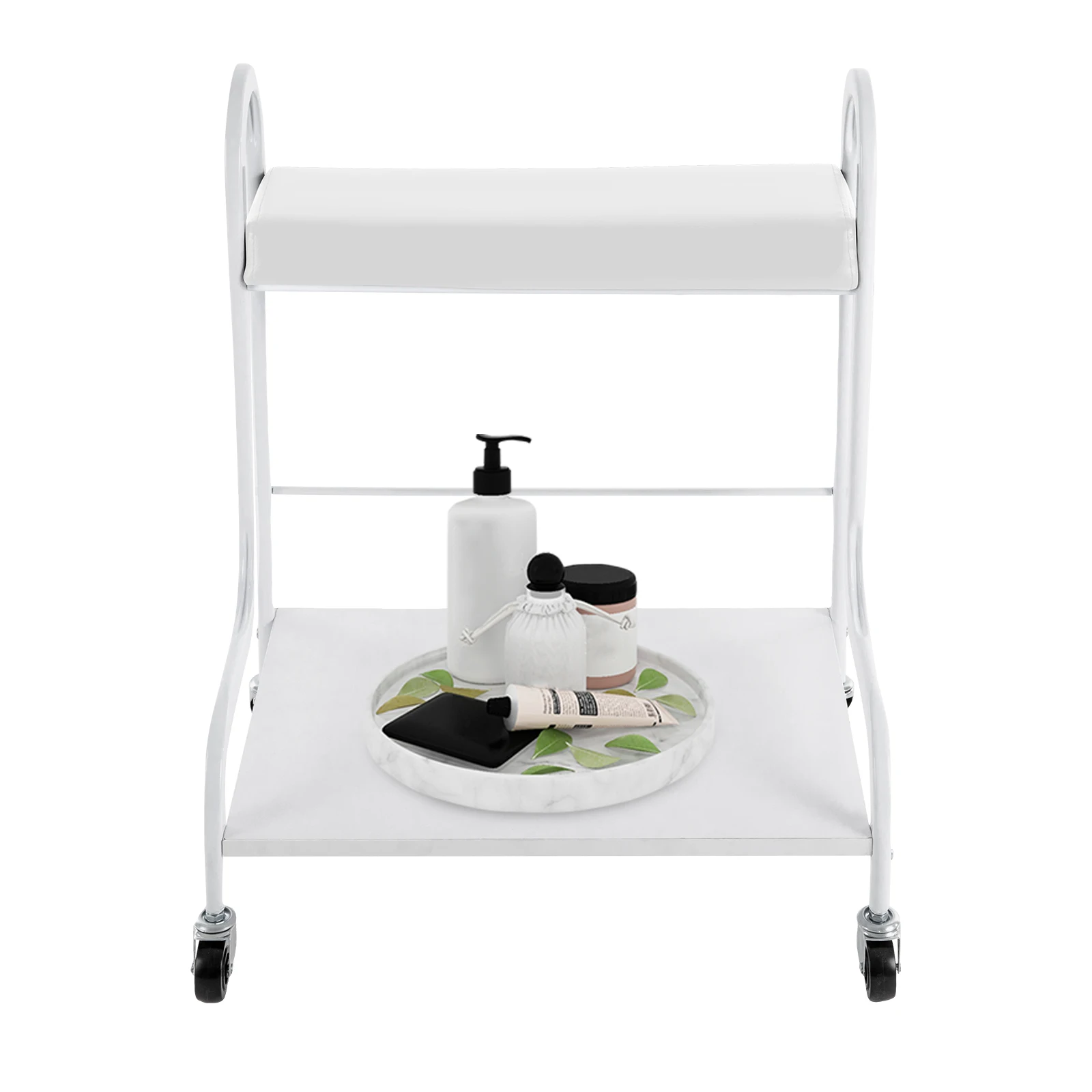 Trolley for Foot Bath Beauty Salon Nail or Foot Bath Spa Portable Trolley Cart Manicure Foot Rest with Wheels White