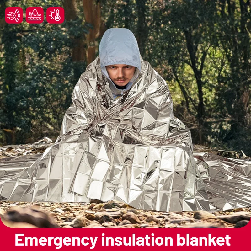 Outdoor Emergency Survival Blanket Windproof Waterproof First Aid Rescue Curtain Foil Thermal Military Blanket for Camping Hiki