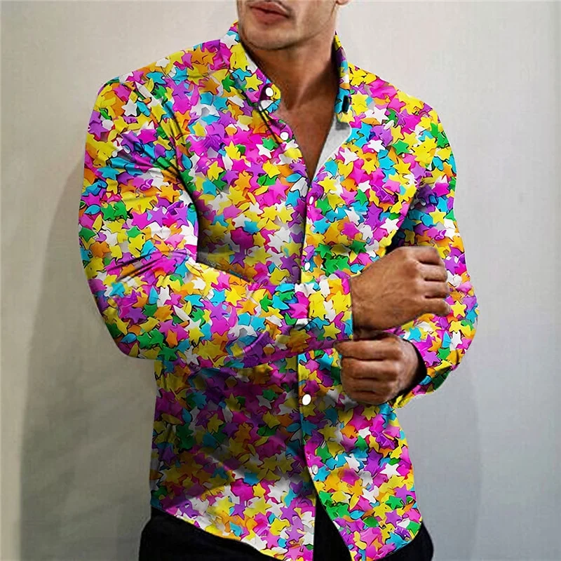 Men\'s Shirt Food Pattern Printed Lapel Pink Outdoor Street Long Sleeve Printed Clothing Garment Fashion Street Designer Casual