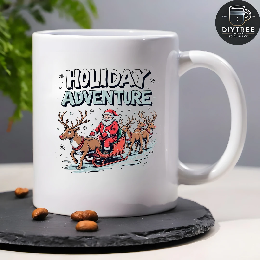 11oz Cup + Cartoon Santa Claus Sleigh Adventure + Festive Atmosphere Cup Christmas Gift Kids Cup Home Office Coffee Cup