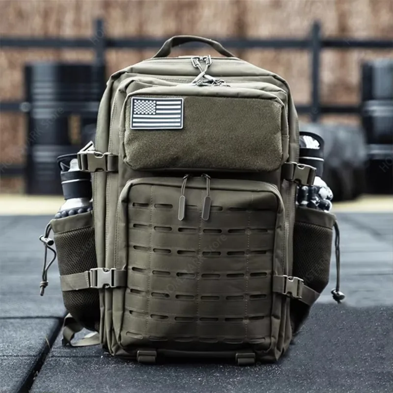 45L Large Men Tactical Backpack, Bottle Holder Zipper Closure Outdoor Rucksack for Hiking Travel Camping Use