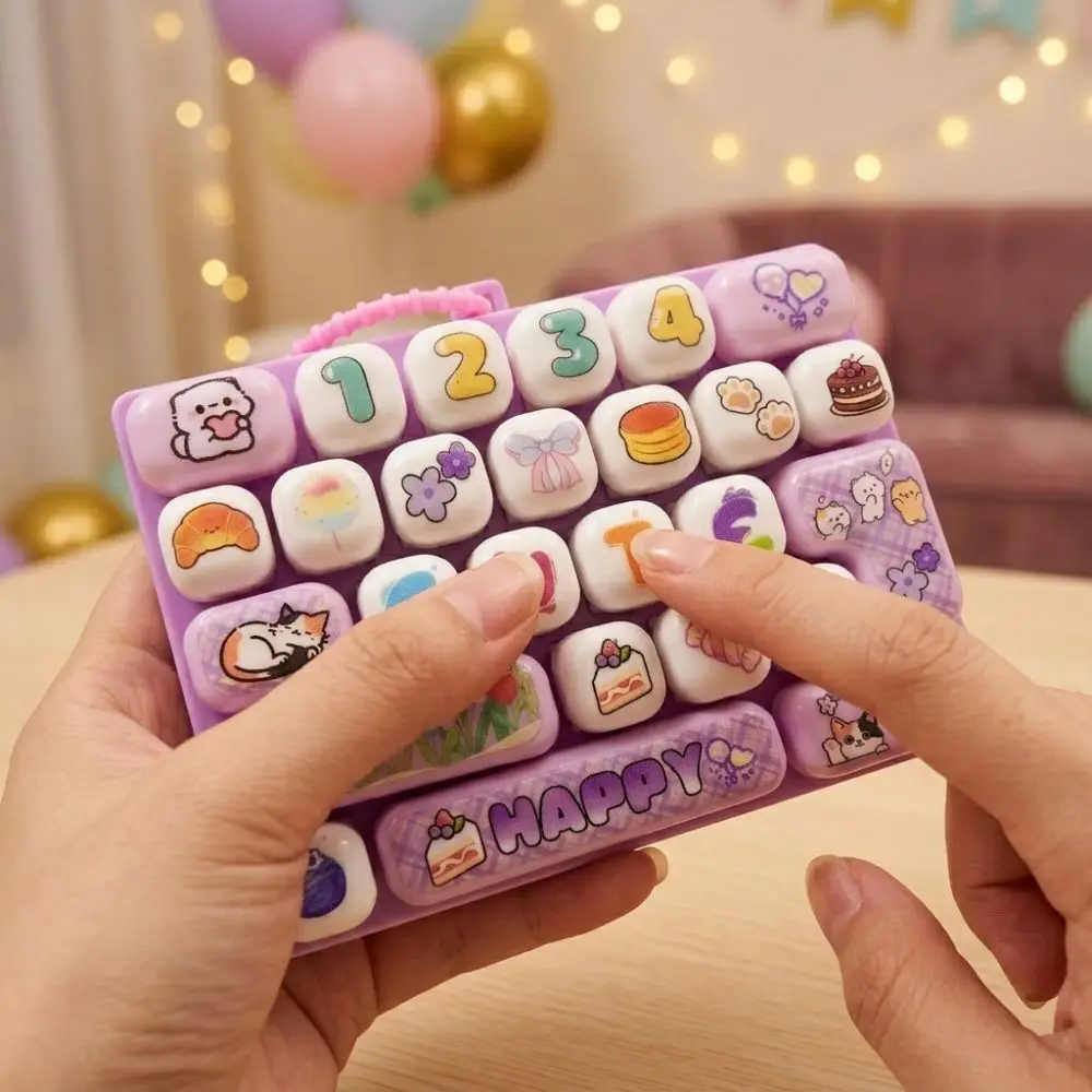 Cartoon 26 Key Keyboard Keychain Clear Key Sounds Plastic Mechanical Fidget Keyboard Animal Patterns Clickable Keys