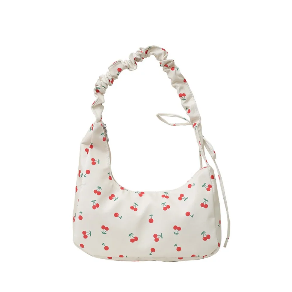 

Korean Style Drawstring Shoulder Bag Sweet Cute Strawberry Printing Tote Bag Large Capacity All-match Cherry Underarm Bag