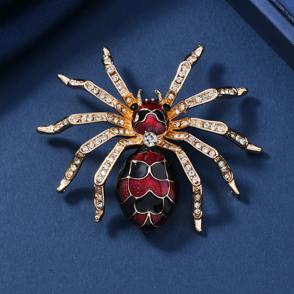 Women Men Fashion Spider Crystal Brooch Badges Elegant Lady Rhinestone Insect Series Alloy Suit Coat Pin Accessoreis Gift