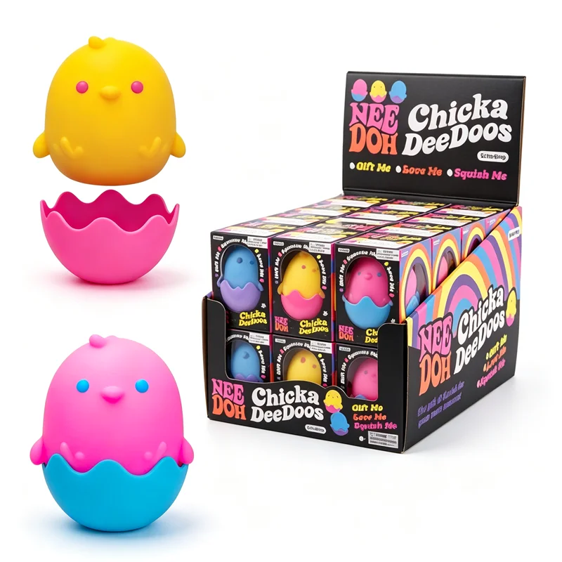 Needoh Chicka DeeDoos Anti‑Stress Squeeze Fidget Toy TPR Flour Filling Rapid Rebound Removable Chick Egg Shell Anxiety Relief