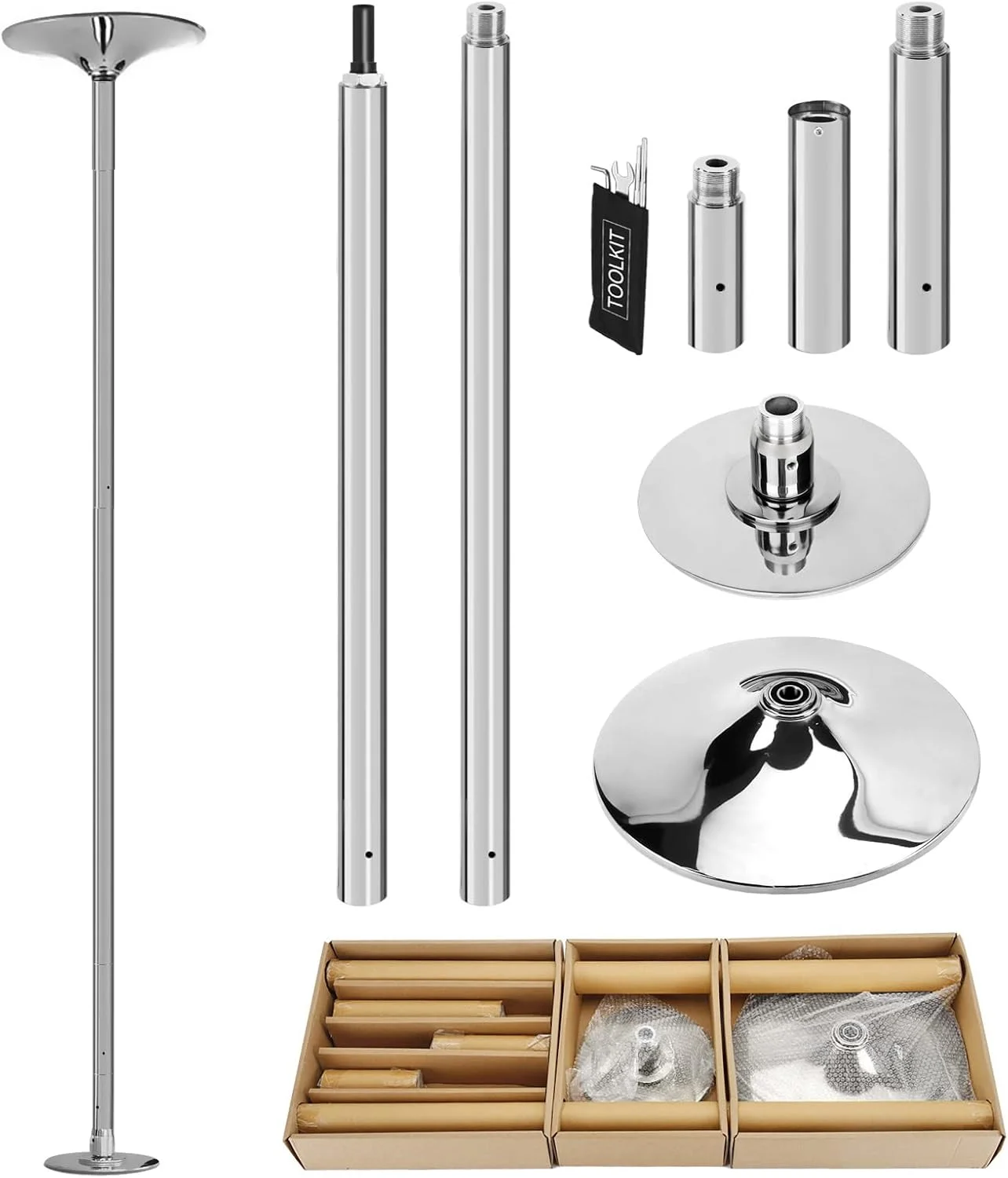 PRIOR FITNESS 45mm Anti-Slip Chrome Pole Dance Kit Adjustable Height 2.4-2.7m Spinning Static for Home Studio Performance