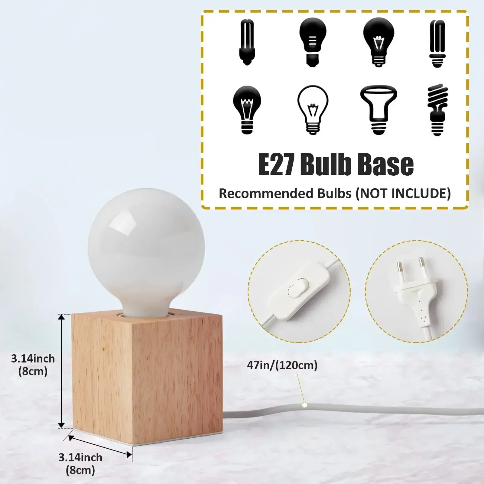 Vintage Wood Table Lamp E27 Socket 220V 110V EU Plug Night Lights Desk Lamp for Bedroom Living Room Decoration Retro Lampholder