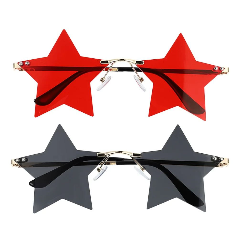 

2Pairs Star Shaped Sunglasses Unisex Rimless Glasses for Stage Costume Beach Party Fancy Dress Festival Gift Decorative