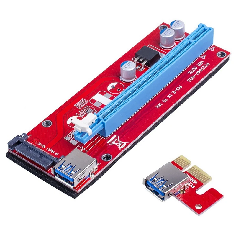 Ver007s PCI-E Riser 1X To 16X USB PCI Express Riser Powered Adapter Card 60Cm USB 3.0 Extension Cable For Bitcoin(Red)