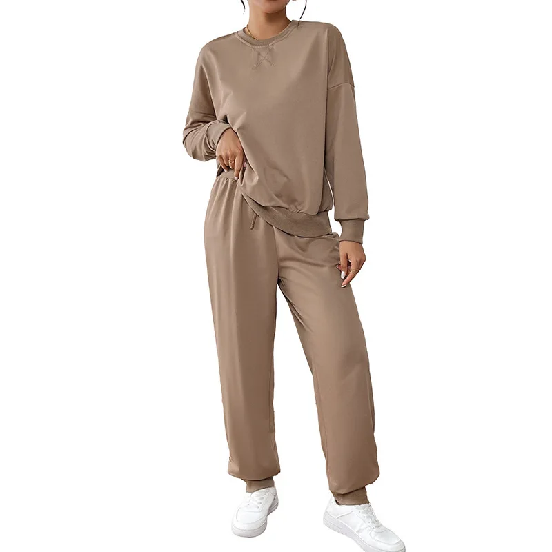 

Autumn Winter Women's Solid Color Round Neck Casual Sweater Set