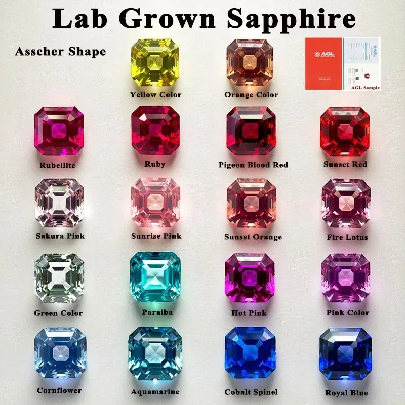 A- Lab Grown Sapphire Asscher Cutting Multiple colors and sizes Main materials DIY jewelry production Selectable Certificate