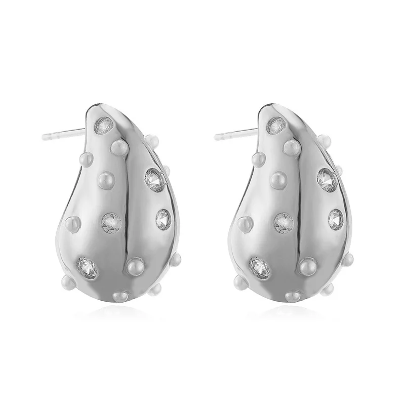 HECHENG, Teardrop Earrings Dupes Muiti Zircon Pearl Chunky Hoop Earrings for Women Lightweight Vintage Jewelry Gift