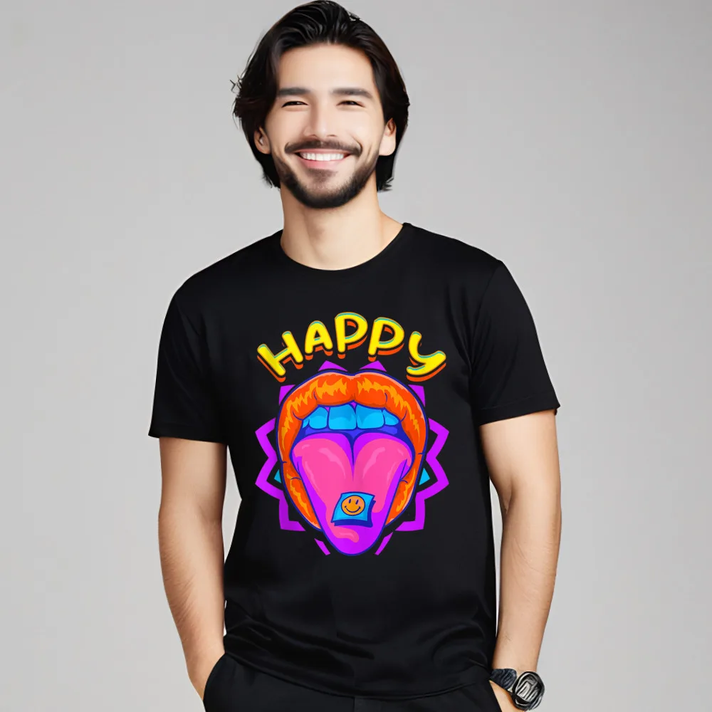 Funny LSD Tab Acid Trip 100% Cotton Funny Tops & Tees Classic Short Sleeve Mans Tshirts Geek Mother Day Tops Shirts Round Collar