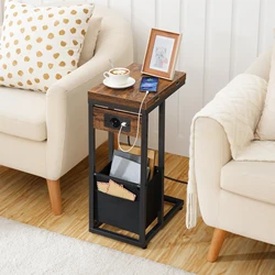 Tavolino con stazione di ricarica tavolino pieghevole a forma di C con borsa in tessuto comodino con presa e 2 porte USB