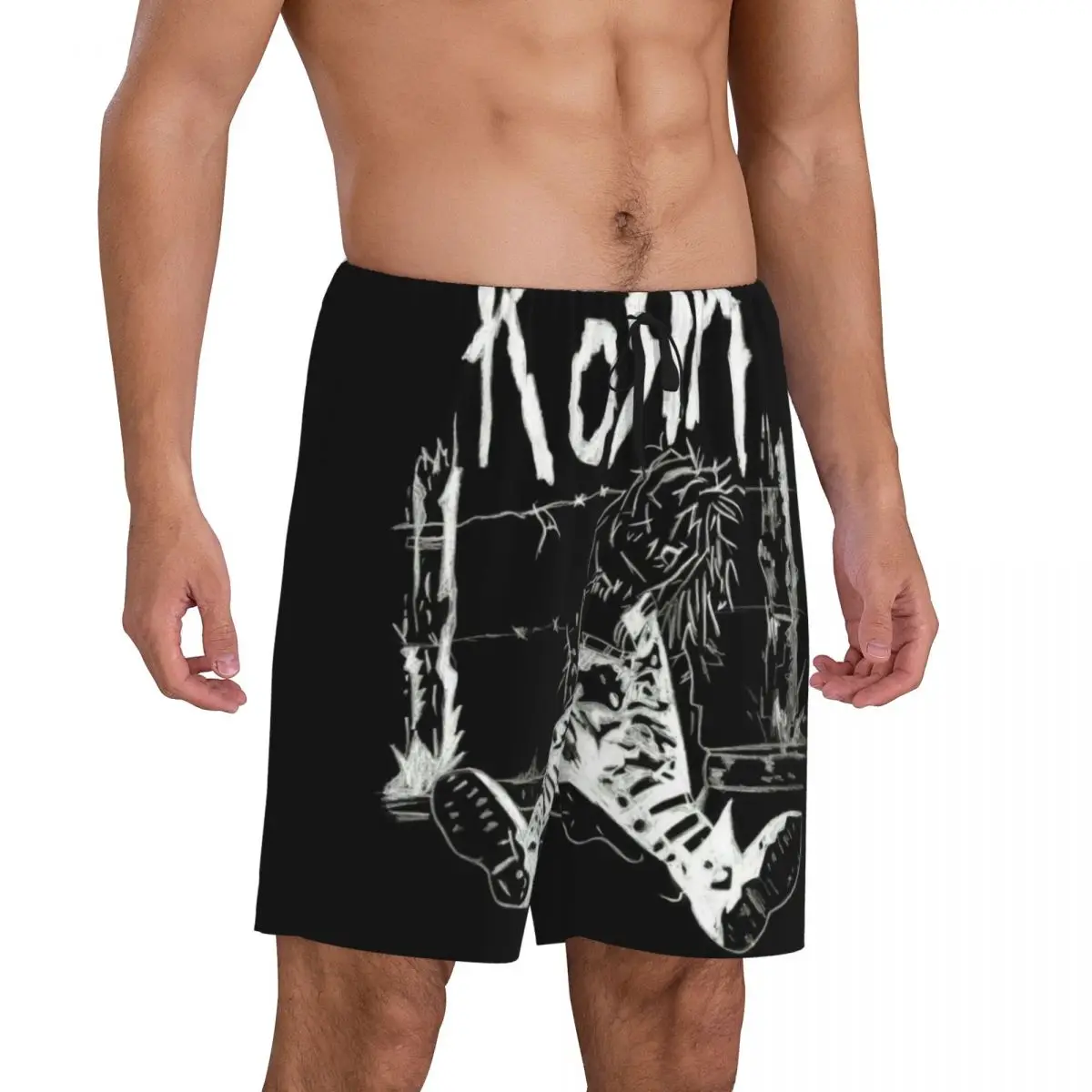 Custom Print Men Nu Metal Rock Band Korns Pajama Shorts Sleep Pjs Sleepwear Bottoms with Pockets