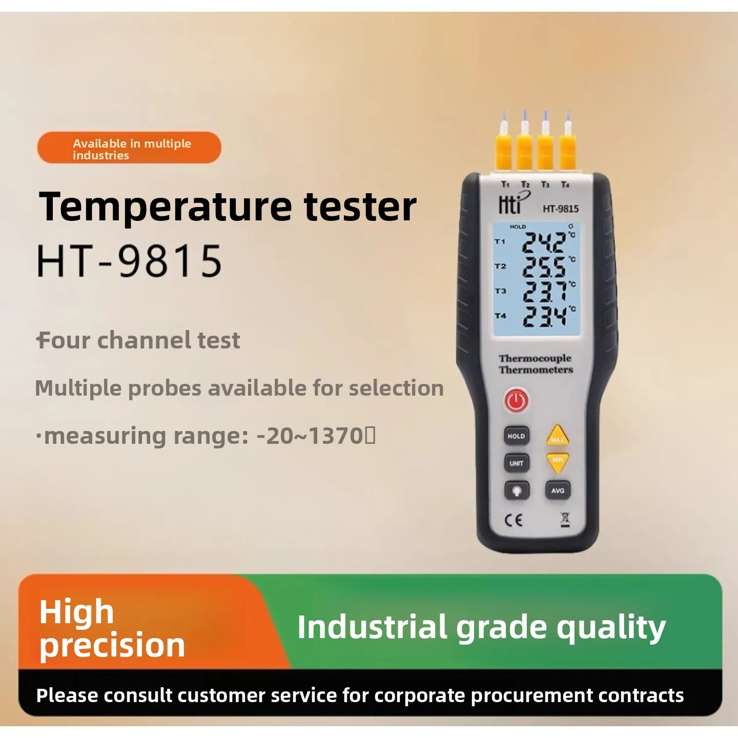 HT9815 Multi Channel Temperature Tester 4 Channel Surface Contact K Type Thermocouple Thermometer for Professional Testing