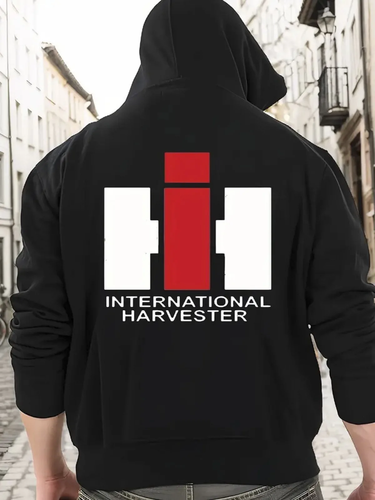 سترة رياضية فضفاضة مخملية سميكة بشعار International Harvester مطبوعة بنمط رياضي فضفاض مخملي مناسبة لسترة هدايا المهرجانات #1