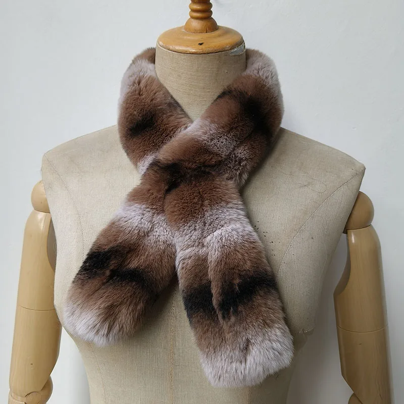 

Роскошный женский шарф из меха кролика рекс, модные теплые мягкие полосатые шарфы из натурального меха, женские длинные зимние теплые шарфы для шеи