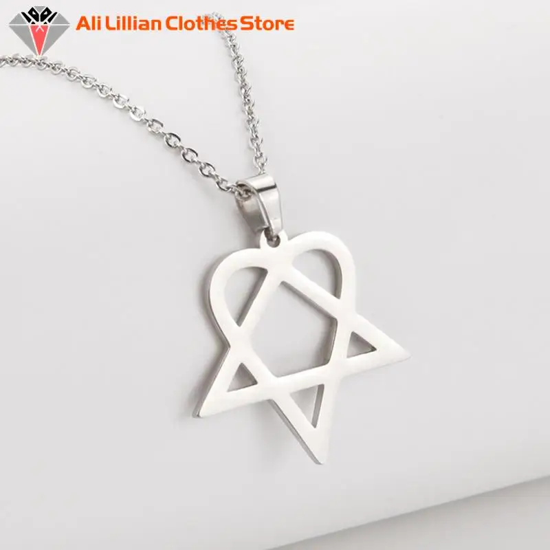 Collana con ciondolo in acciaio inossidabile con cuore a stella Heartagram con personalità semplice classica collana con clavicola con moneta con