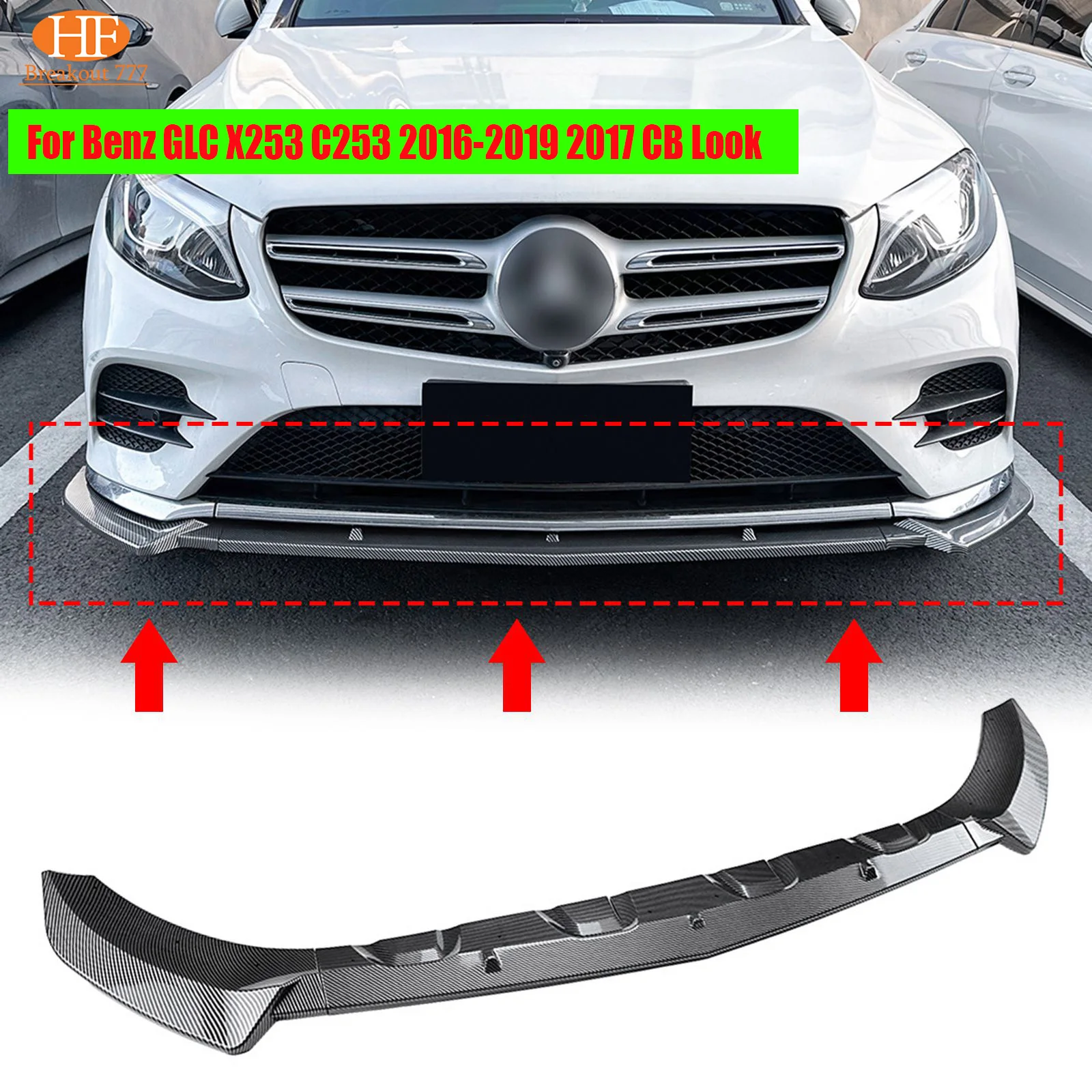 

Car Front Bumper Spoiler Lip Kit For Benz GLC X253 C253 2016-2019 2017 CB Look