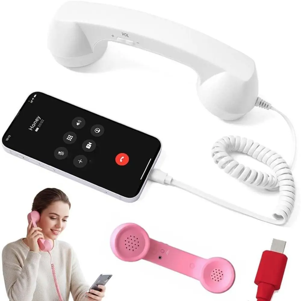 New with Microphone Phone Handset Type-C Tangle Free Wire Telephone Handset Telephone Style Handheld Cell Phone Receiver