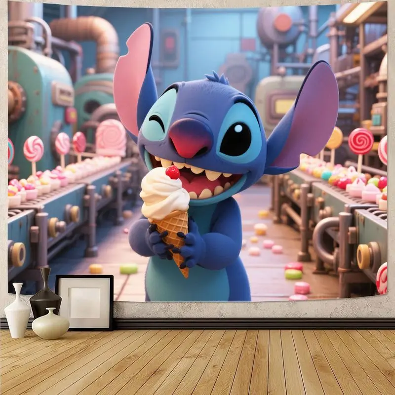 

1PC Cute Stitch Cartoon Tapestry, Colorful Wall Art for Kids Room, Cozy Living Room Decor, Perfect Gift for Disney Fans