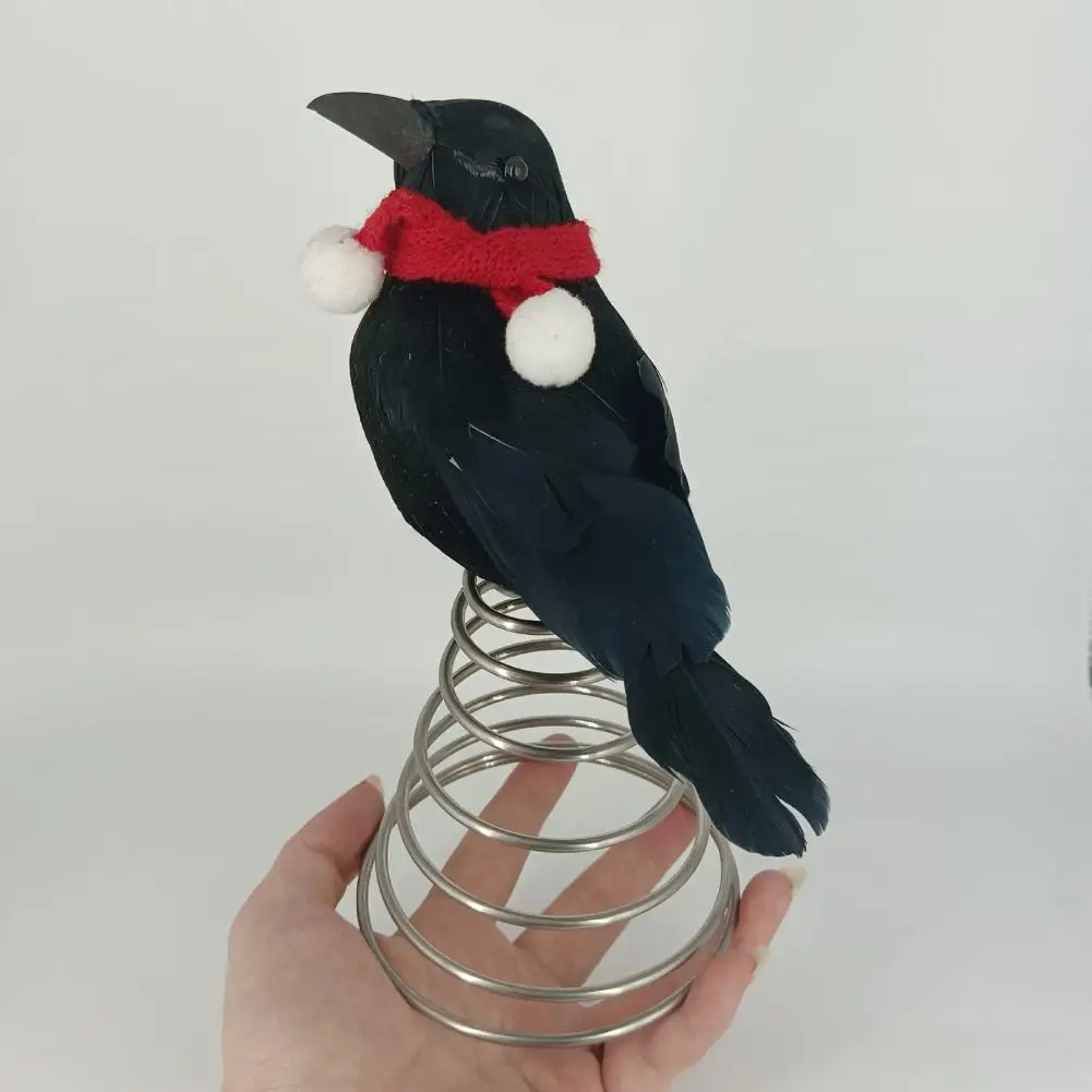 Adorno de árbol espeluznante para Halloween, adorno de árbol de cuervo con bufanda, bola de pompón, adornos navideños en miniatura para suministros de fiesta embrujados