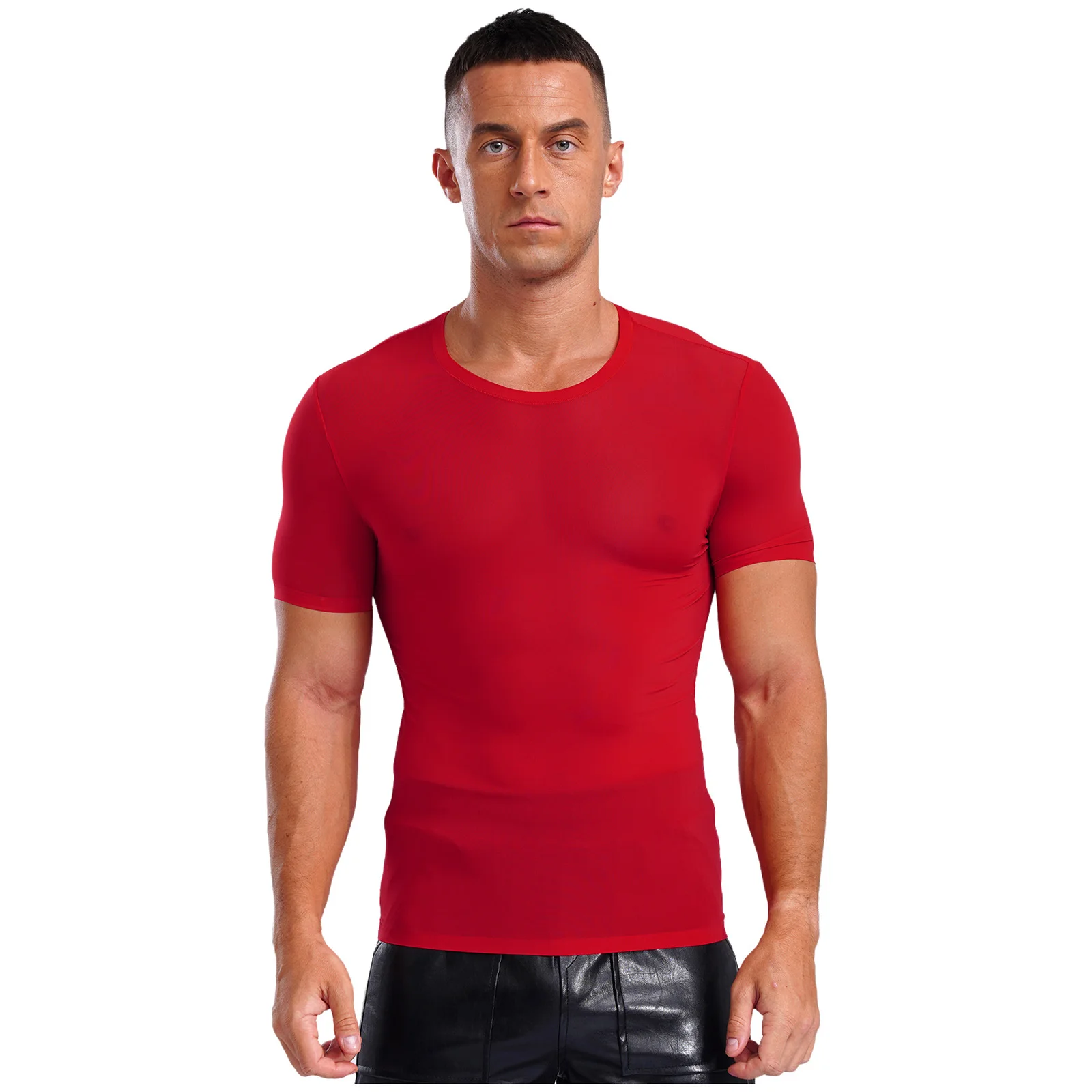 Mens Bodybuilding T-Shirt Tops Ice Silky Fitness Pilates T-shirt Round Neck Short Sleeve Quick-dry Ultra-thin Top Gym Sportswear