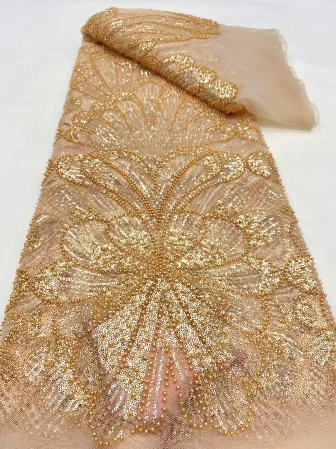 

Top Lace Fabric for Paty Dress Luxury Embroidery Beads Net Lace with Sequins Wedding Party Dress