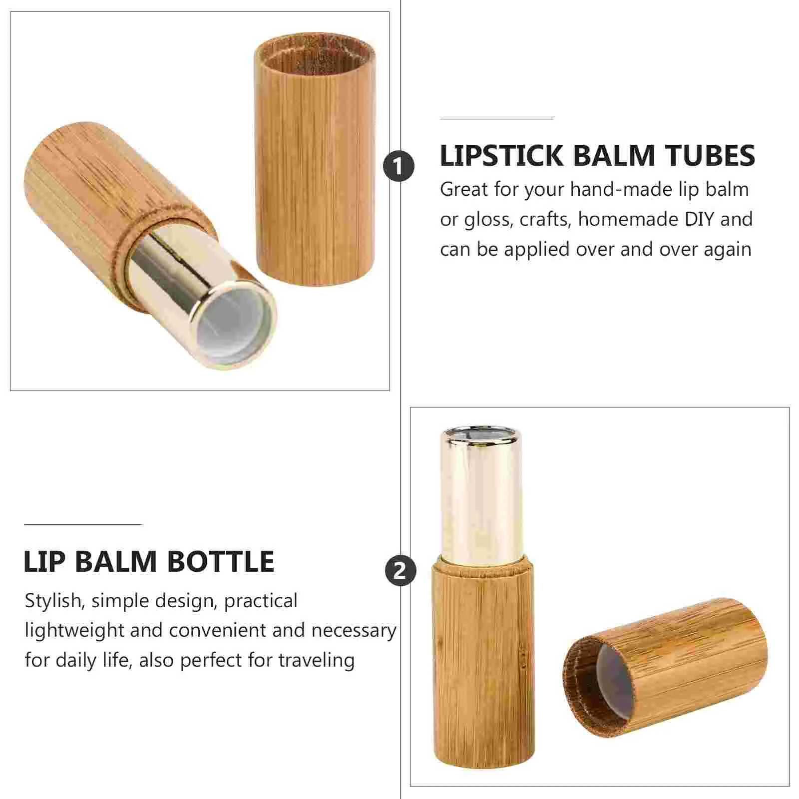 2 Pcs Storage Container Bottle Lipstick Tube Empty Containers Bamboo Tubes